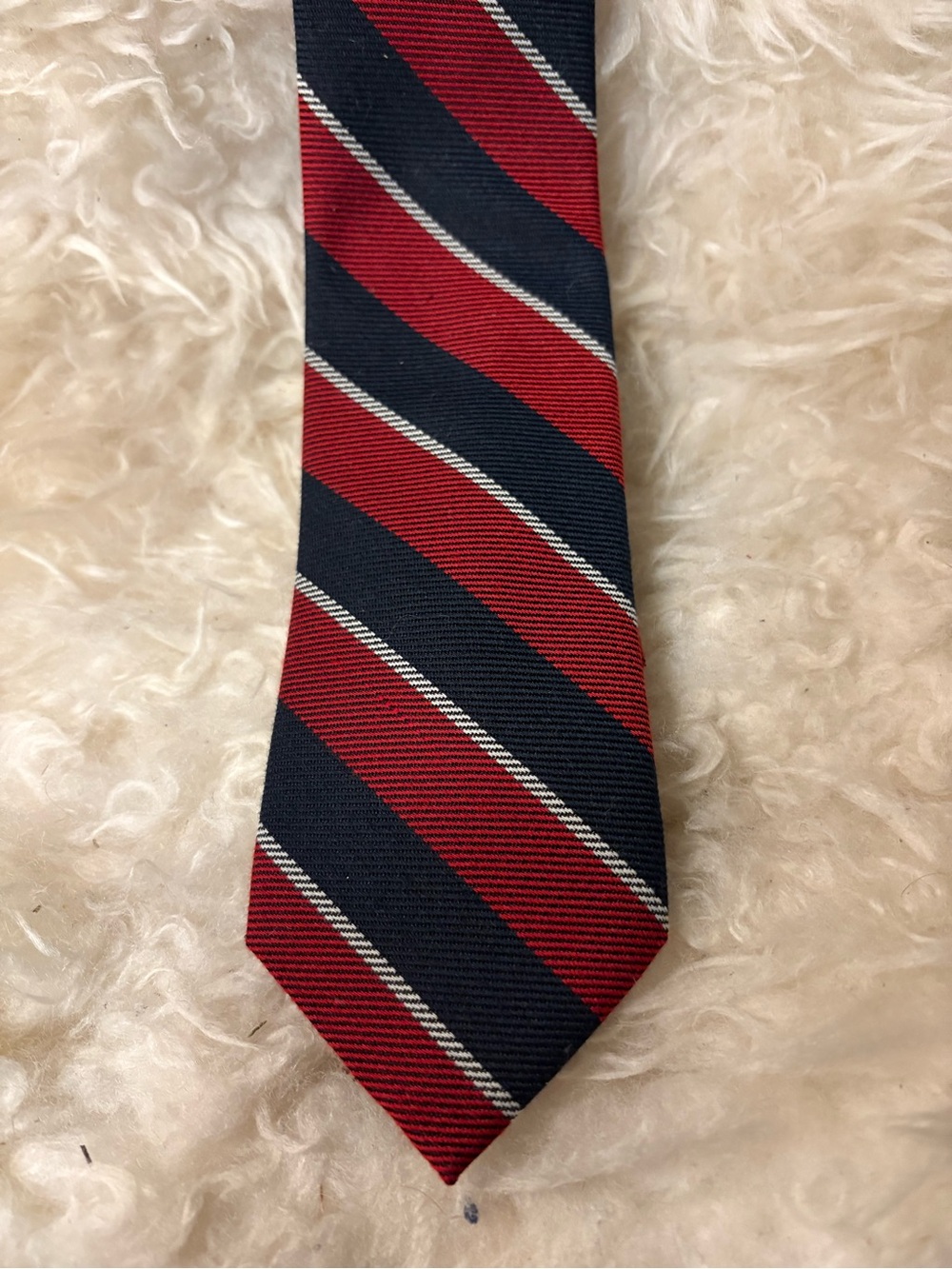 Lauren Ralph Lauren Men's Tie Navy Red Striped Collegiate Silk Blend Necktie